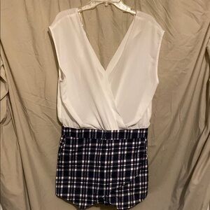 Entro Romper with Navy Plaid and Sheer Top